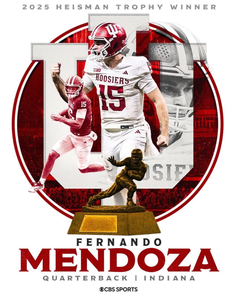 The 2025 Heisman Trophy winner is Indiana quarterback Fernando Mendoza…