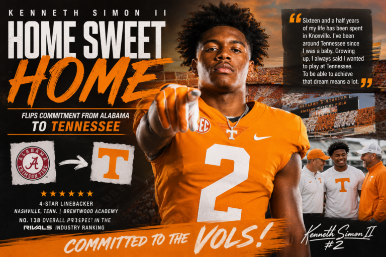💥 Boom:Tennessee Lands Major Recruiting Victory as Kenneth Simon II Flips Commitment from Alabama to Vols