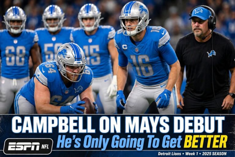 Dan Campbell Shares Honest Assessment of Cade Mays After Lions Debut at Center