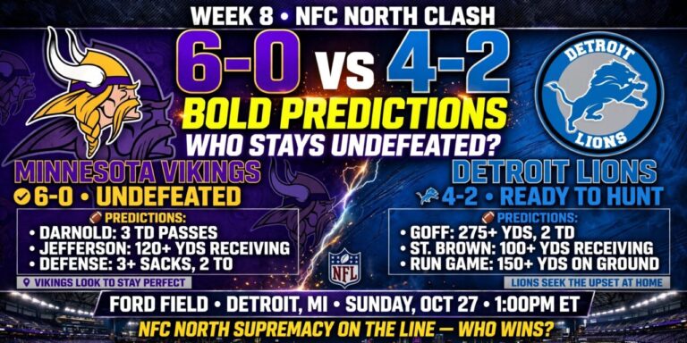 Vikings vs Lions Week 8: Bold Predictions for NFC North Showdown at Ford Field