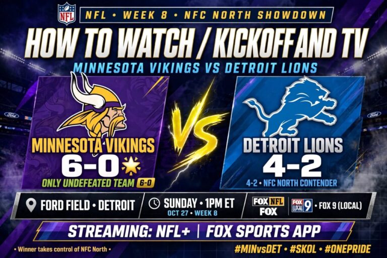 Minnesota Vikings at Detroit Lions: How to Watch, Kickoff Time and TV for Week 8
