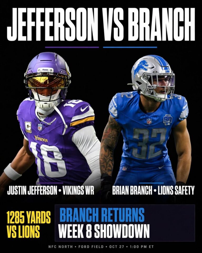 Justin Jefferson’s Dominance vs. Lions Faces New Challenge With Brian Branch’s Return